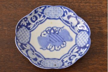 江戸期　古伊万里　染付変形皿2枚セット(和食器)(R-051974)