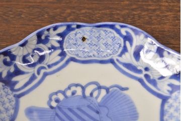 江戸期　古伊万里　染付変形皿2枚セット(和食器)(R-051974)