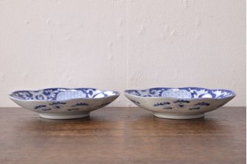 江戸期　古伊万里　染付変形皿2枚セット(和食器)(R-051975)