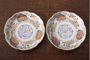 幕末〜明治　伊万里焼　色絵染付五寸皿2枚セット(和食器)(R-051977)