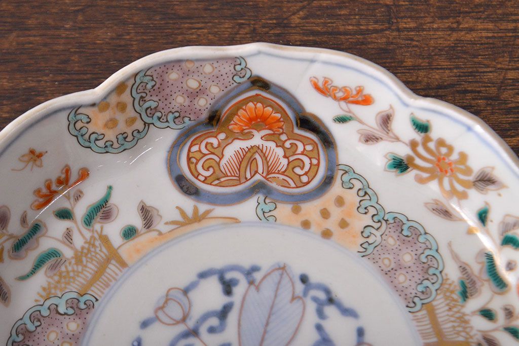 色絵伊万里中皿5枚セット 約21、5cm 幕末 色絵伊万里中皿5枚セット 約21、5cm 幕末