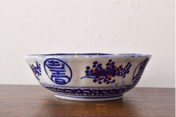 明治期　色絵　富士山図　窓絵　染付　深鉢(深皿、和食器)(R-051979)