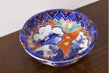 明治期　色絵　富士山図　窓絵　染付　深鉢(深皿、和食器)(R-051979)