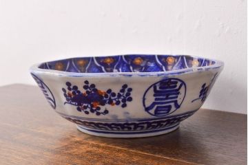 明治期　色絵　富士山図　窓絵　染付　深鉢(深皿、和食器)(R-051979)