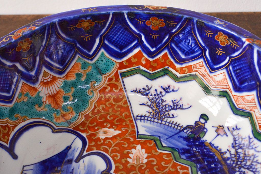 明治期　色絵　富士山図　窓絵　染付　深鉢(深皿、和食器)(R-051979)