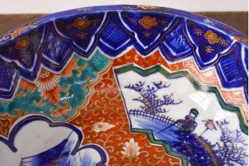 明治期　色絵　富士山図　窓絵　染付　深鉢(深皿、和食器)(R-051979)