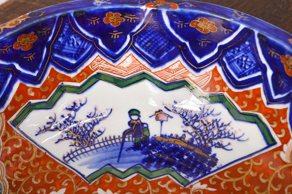 明治期　色絵　富士山図　窓絵　染付　深鉢(深皿、和食器)(R-051979)