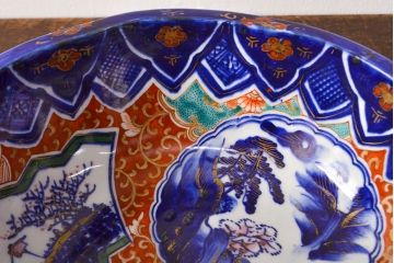 明治期　色絵　富士山図　窓絵　染付　深鉢(深皿、和食器)(R-051979)