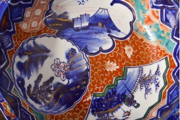 明治期　色絵　富士山図　窓絵　染付　深鉢(深皿、和食器)(R-051979)