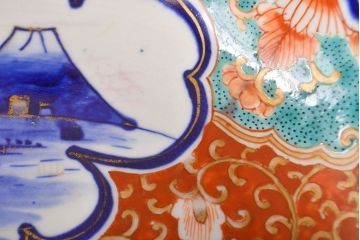 明治期　色絵　富士山図　窓絵　染付　深鉢(深皿、和食器)(R-051979)