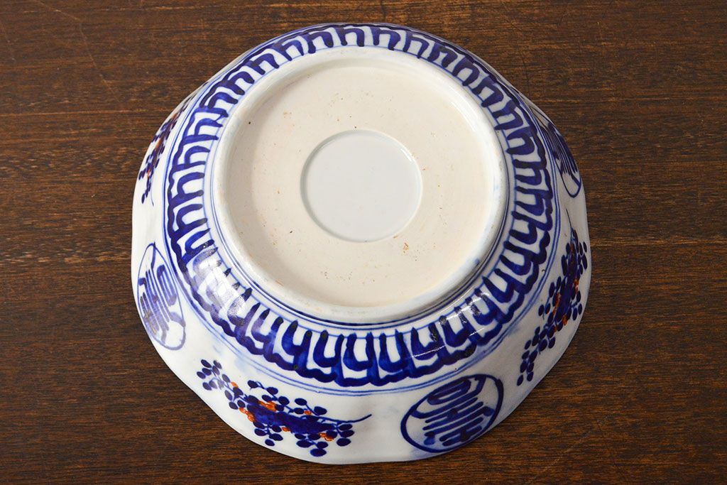 明治期　色絵　富士山図　窓絵　染付　深鉢(深皿、和食器)(R-051979)