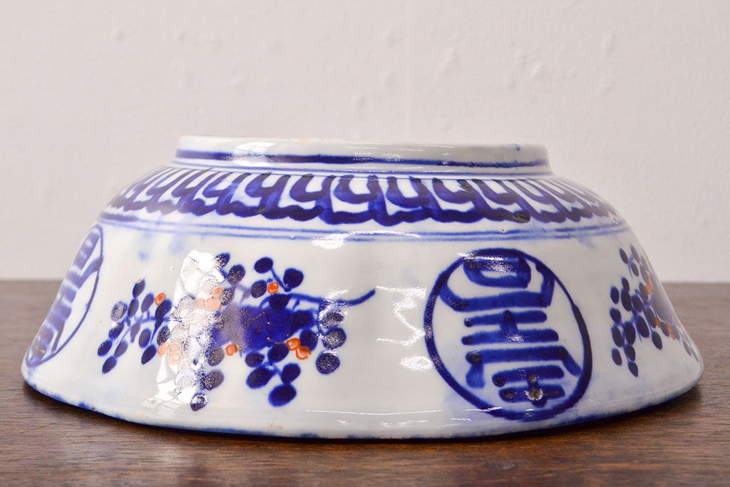 明治期　色絵　富士山図　窓絵　染付　深鉢(深皿、和食器)(R-051979)