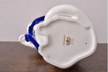 ノリタケ　Noritake　招き猫(中)　青小花　置物(ホームアクセサリー、ディスプレイ、置き物)(R-051981)