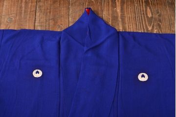 大正〜昭和初期　孔雀の図　縮緬着物(古布、正絹)(R-051989)