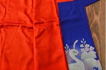 大正〜昭和初期　孔雀の図　縮緬着物(古布、正絹)(R-051989)