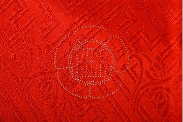 大正〜昭和初期　松鶴　刺繍着物(古布、正絹)(R-051991)