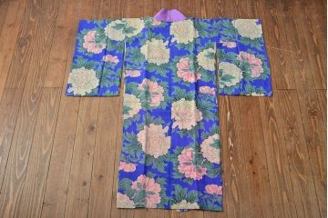 大正〜昭和初期　牡丹図　縮緬着物(古布、正絹)(R-051993)