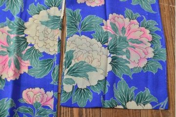 大正〜昭和初期　牡丹図　縮緬着物(古布、正絹)(R-051993)