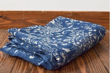 明治〜大正　藍型染め木綿古布(布団皮、藍染)(R-051995)