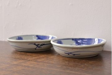江戸期　古伊万里　染付仙人図　なます皿2枚セット(中皿、和食器)(R-051996)