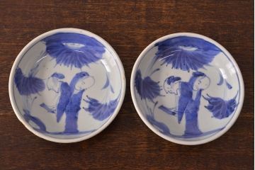 江戸期　古伊万里　染付仙人図　なます皿2枚セット(中皿、和食器)(R-051997)