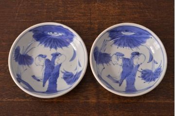 江戸期　古伊万里　染付仙人図　なます皿2枚セット(中皿、和食器)(R-051998)