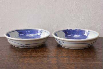 江戸期　古伊万里　染付仙人図　なます皿2枚セット(中皿、和食器)(R-052000)