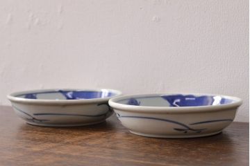 江戸期　古伊万里　染付仙人図　なます皿2枚セット(中皿、和食器)(R-052000)