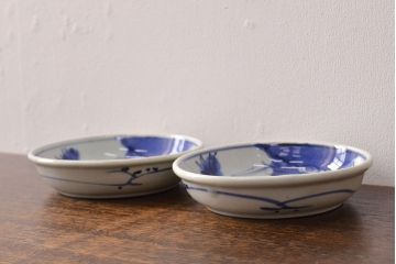 江戸期　古伊万里　染付仙人図　なます皿2枚セット(中皿、和食器)(R-052001)