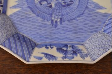 江戸期　古伊万里　大明成化年製　鶴の図　染付　十二角皿(和食器)(R-052002)