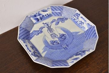 江戸期　古伊万里　大明成化年製　鶴の図　染付　十二角皿(和食器)(R-052002)