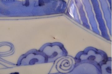 江戸期　古伊万里　大明成化年製　鶴の図　染付　十二角皿(和食器)(R-052002)