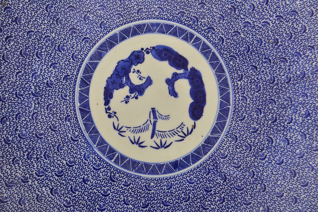 明治〜大正　微塵唐草　一尺五寸印判大皿(和食器)(R-052003)