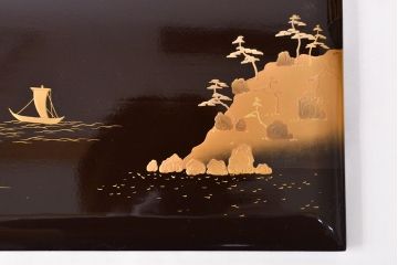 明治期　富士風景図変わり　金蒔絵　五段重箱(共箱、漆器)(R-052006)