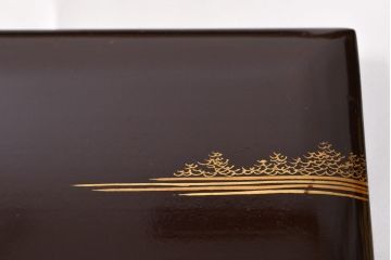 明治期　富士風景図変わり　金蒔絵　五段重箱(共箱、漆器)(R-052006)