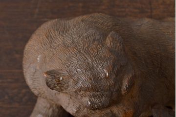 古い　虎親子　時代木彫り　在銘　作家物(置物、置き物、ディスプレイ)(R-052007)