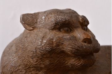 古い　虎親子　時代木彫り　在銘　作家物(置物、置き物、ディスプレイ)(R-052007)