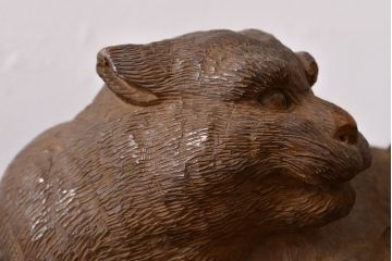 古い　虎親子　時代木彫り　在銘　作家物(置物、置き物、ディスプレイ)(R-052007)