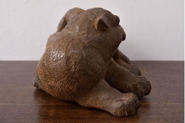 古い　虎親子　時代木彫り　在銘　作家物(置物、置き物、ディスプレイ)(R-052007)