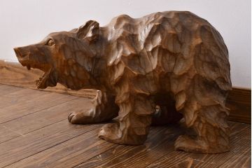 古い熊　木彫り　銘無し(木彫の置物、置き物、ディスプレイ、北海道、アイヌ)(R-052009)