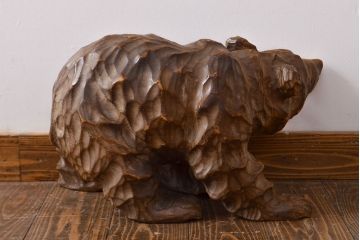 古い熊　木彫り　銘無し(木彫の置物、置き物、ディスプレイ、北海道、アイヌ)(R-052009)