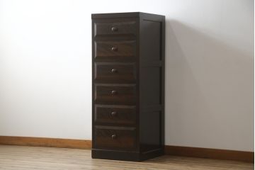 中古　松本民芸家具　シンプルな作りで合わせやすいD型小物整理箪笥(縦型チェスト、引き出し、収納タンス)(定価約27万円)(R-052013)