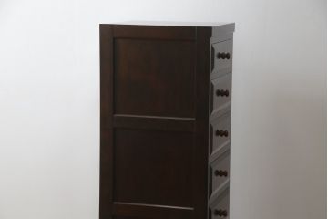 中古　松本民芸家具　シンプルな作りで合わせやすいD型小物整理箪笥(縦型チェスト、引き出し、収納タンス)(定価約27万円)(R-052013)