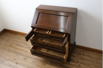 中古　松本民芸家具　高山式　スタイリッシュなデザインが美しいライティングビューロー(机、在宅ワーク、在宅用ワークデスク、引き出し、チェスト)(R-052018)