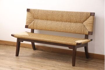 中古　美品　松本民芸家具　アジアンテイストの空間づくりにおすすめ!涼しげな雰囲気を醸しだす202型ラッシベンチ(長椅子)(定価約45万円)(R-052020)
