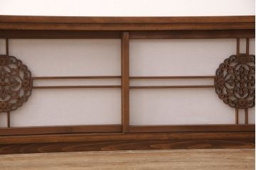 ラフジュ工房オリジナル　古建具リメイク　透かし彫り　上品な和の趣を演出する引き戸のテレビ台(ローボード、テレビボード、収納棚)(R-052024)