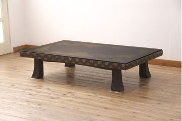 中古　工芸家具　極美品　立体的な漆塗りがインパクト抜群の高級座卓(定価約250万円)(ローテーブル)(R-052026)