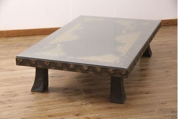 中古　工芸家具　極美品　立体的な漆塗りがインパクト抜群の高級座卓(定価約250万円)(ローテーブル)(R-052026)