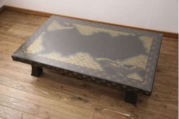 中古　工芸家具　極美品　立体的な漆塗りがインパクト抜群の高級座卓(定価約250万円)(ローテーブル)(R-052026)