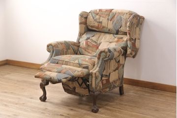 中古　美品　アメリカ輸入品　DREXEL HERITAGE(ドレクセルヘリテイジ)　希少!ファブリックのデザインがおしゃれなリクライニングソファ(一人掛けソファ、1P)(R-052031)